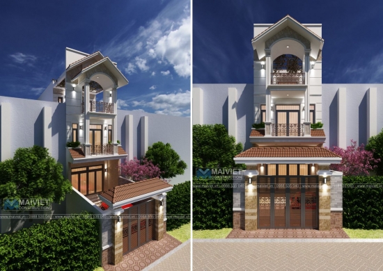 Mẫu thiết kế nhà phố mái thái mặt tiền 5m