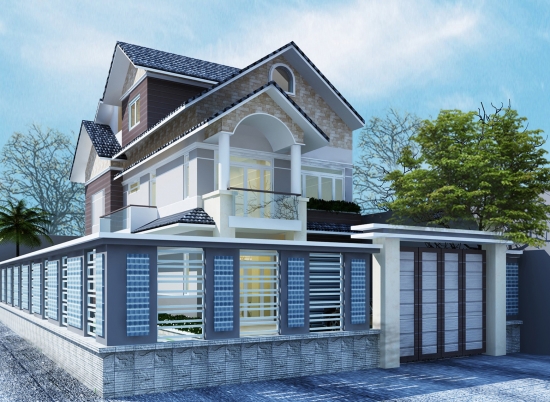 Mẫu thiết kế biệt thự mặt tiền 8m 
